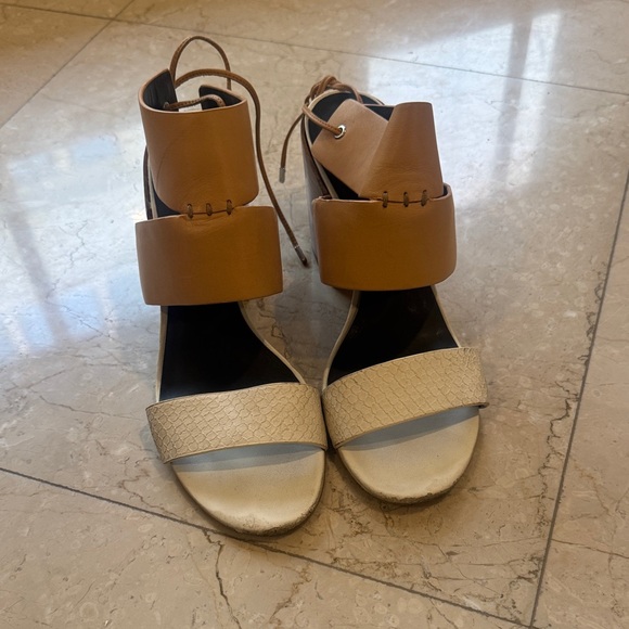 Rebecca Minkoff Shoes - Rebecca Minkoff Two-Tone Tan and Cream Ankle-Strap Christy Sandals- 8.5